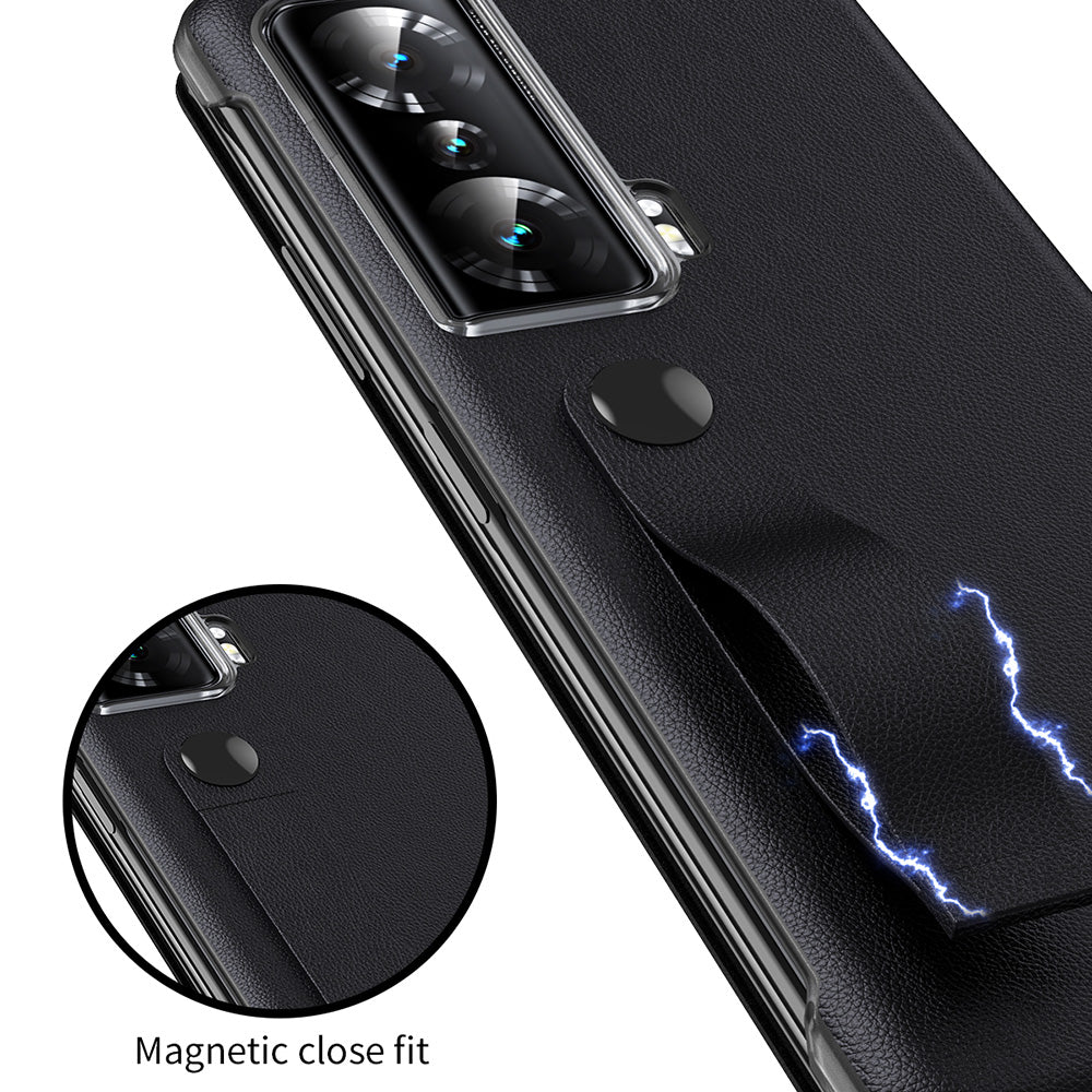 For Honor Magic Vs 5G View Window PU Leather PC Flip Case Stand Cover with Portable Hand Grip Strap For Honor Magic Vs 5G View Window PU Leather PC Flip Case Stand Cover with Portable Hand Grip Strap